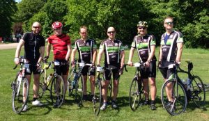 Neal and his team of cyclists out on a sunny day in Northern England